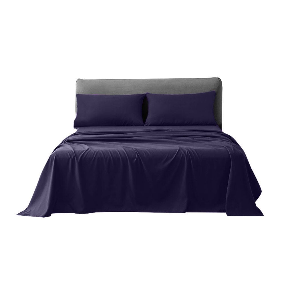 4pc King Size Attached Waterbed Sheets with 15 Inch Deep Pocket Solid Navy Blue 1500 Series