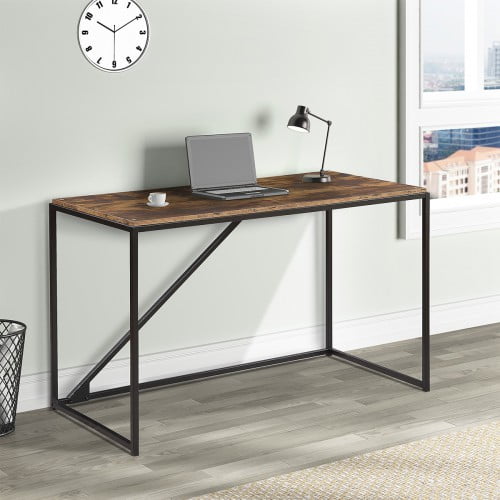 Black//Brown Writing Computer Desk Simple Study Desk Notebook Table for Home Office Metal Frame Easy Assembly with 2 Storage Shelves