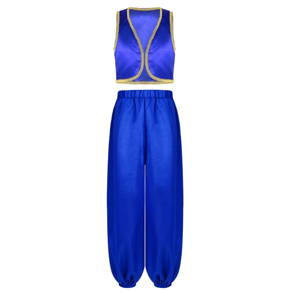 dPois Kids Boys Fairytale Cosplay Dress Up Golden Braided Vest with Elastic Waistband Pants for Theme Party Blue 16