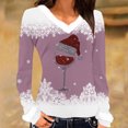 thumbnail image 2 of fheaev Ugly Christmas Sweaters for Women Wine Glass Printed Plush Fluffy Neckline V-Neck Patchwork Long Sleeved Slim Fitting Bottom T-Shirt Top Winter Holiday Pullovers T-Shirt Blouse Top, 2 of 3