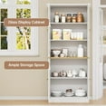thumbnail image 5 of SELOOYE Kitchen Pantry Cabinet, 71" Modern Glass Display Cabinet with Wood Doors, Tall Storage Cabinet with Adjustable Shelves, Freestanding Cupboard for Living Room, Dining Room, Kitchen, White, 5 of 7
