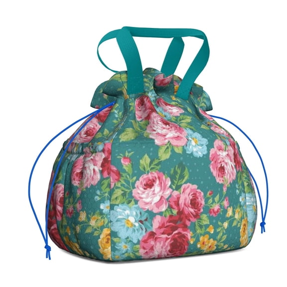Pioneer Flower Floral Print Pattern Drawstring Lunch Bag Women - Drawstring Lunch Bag Insulated for Work Office - Stain-Resistant Large Lunchbags for Women with Multi-Pockets
