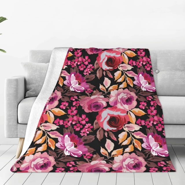 Balery Rose Flowers Manta de Felpa Suave y Acogedora – Cobija de Franela Aterciopelada para Cama, Lavable y Cálida para Sofá, Mascotas, Transpirable-60"x50"