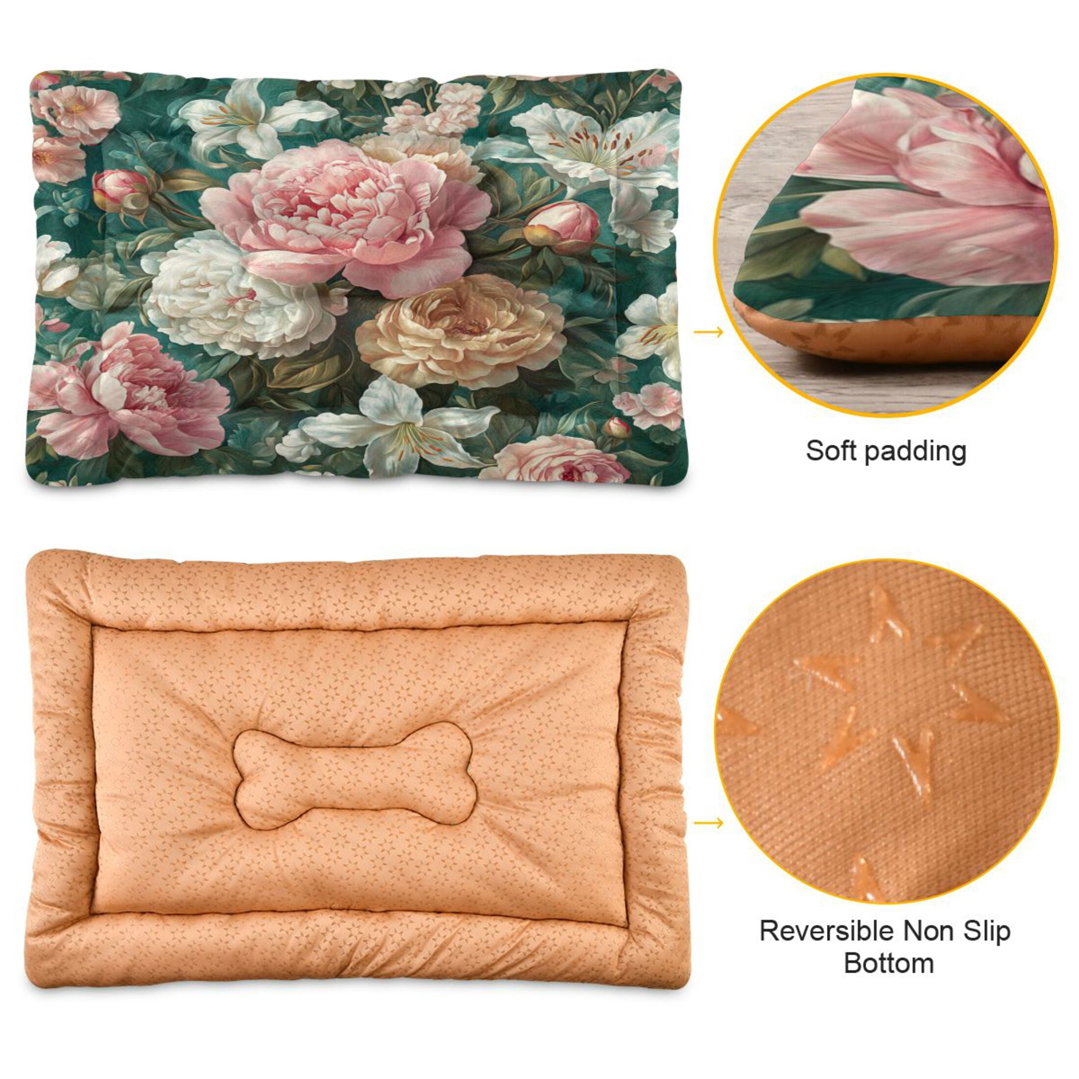 Qxltty Rococo Floral Ped Pad Wear-resistant and Hard to Bite Through Sleeping Pad for Small Medium Large Dogs Winter Pet Bed 36×24in