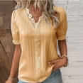 thumbnail image 2 of Dezsed Womens Elegant Lace Short Sleeve Tops Dressy Casual Blouses Pleated Work Dressy Shirts Holiday Outfits Gold M, 2 of 5