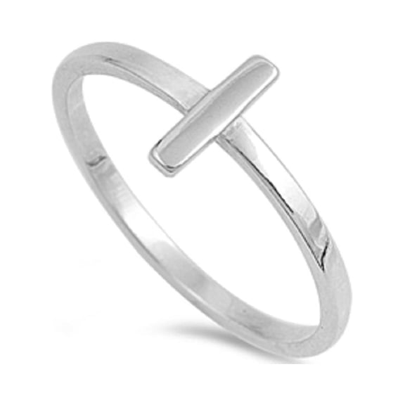 925 Sterling Silver Plain Sideway Cross Ring Size 3