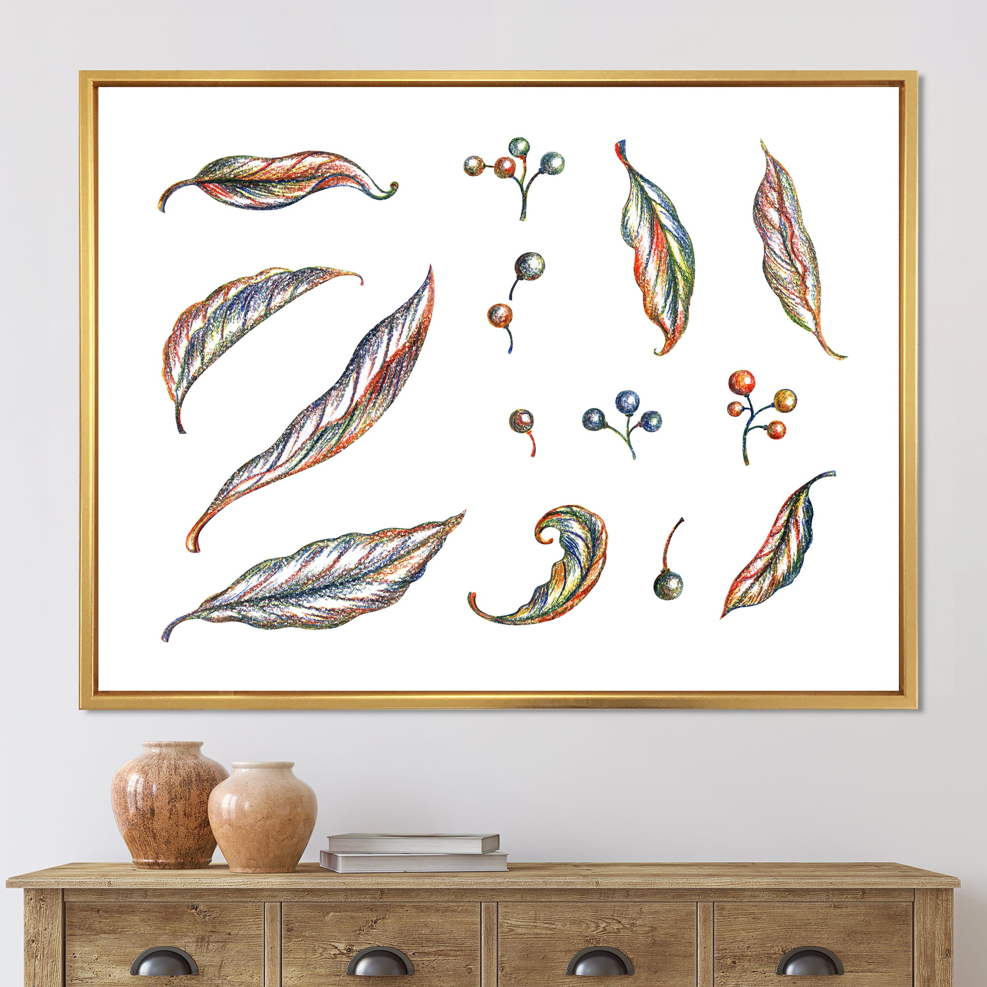 Designart 'Leaves and Berries Of Wild Grapes' Bohemian & Eclectic Framed Canvas Wall Art Print
