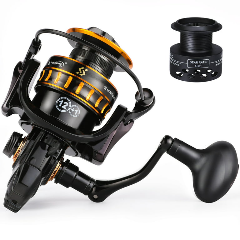 Sougayilang 12+1BB Spinning Fishing Reel Super Smooth 5.5:1 Fishing Reel  with Free Spare Graphite Spool