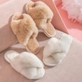 thumbnail image 5 of Cross-strap Furry Slippers Warm House Shoes For Women Winter Casual Flip Flops Fluffy Shoes Slides Soft Plush Home Indoor Slippers, 5 of 9