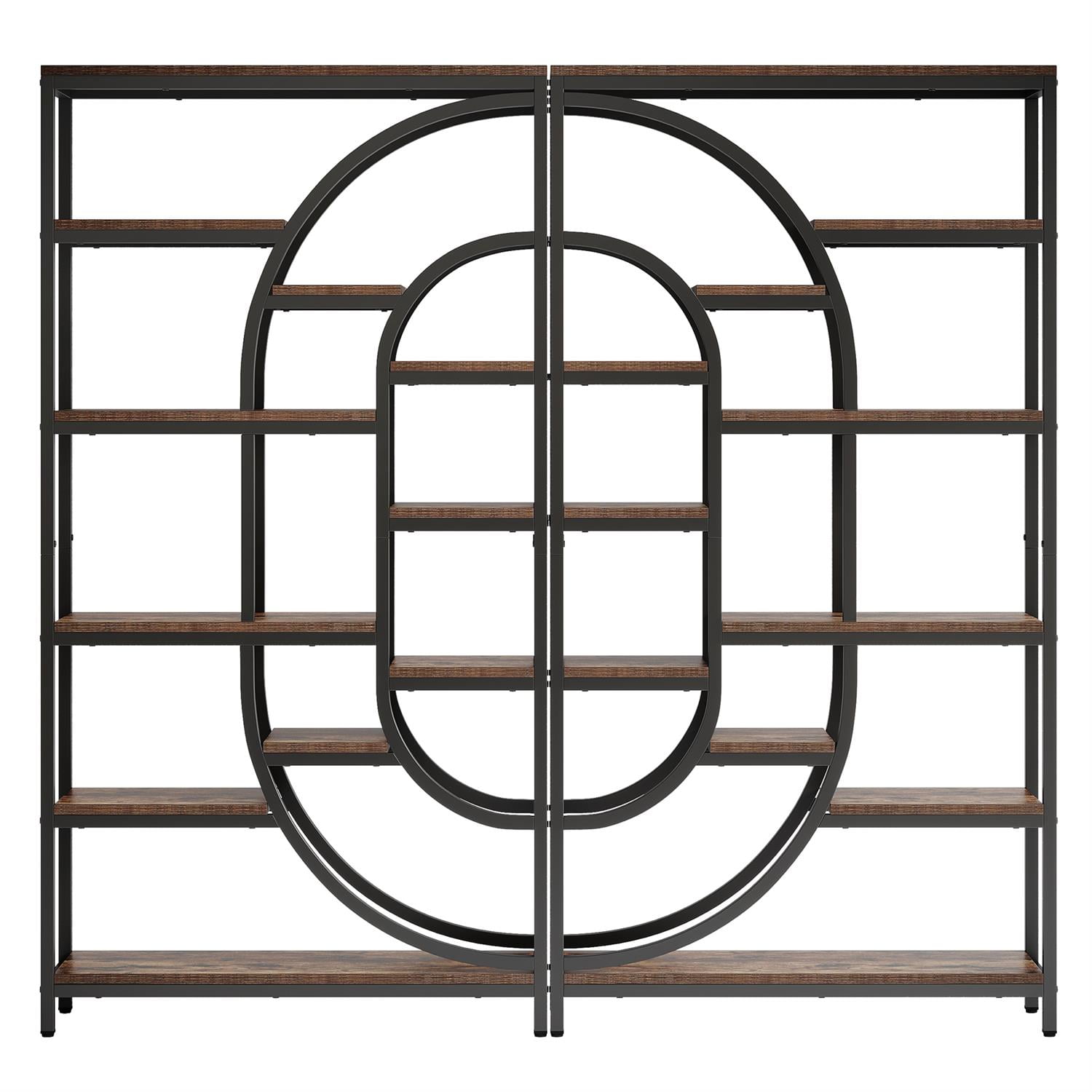 Demi Bonn 70" Industrial Metal & Wooden Bookcase, Stylish Display Shelf, Living Room Storage Rack, Modern Decorative Shelf for Home, Brown