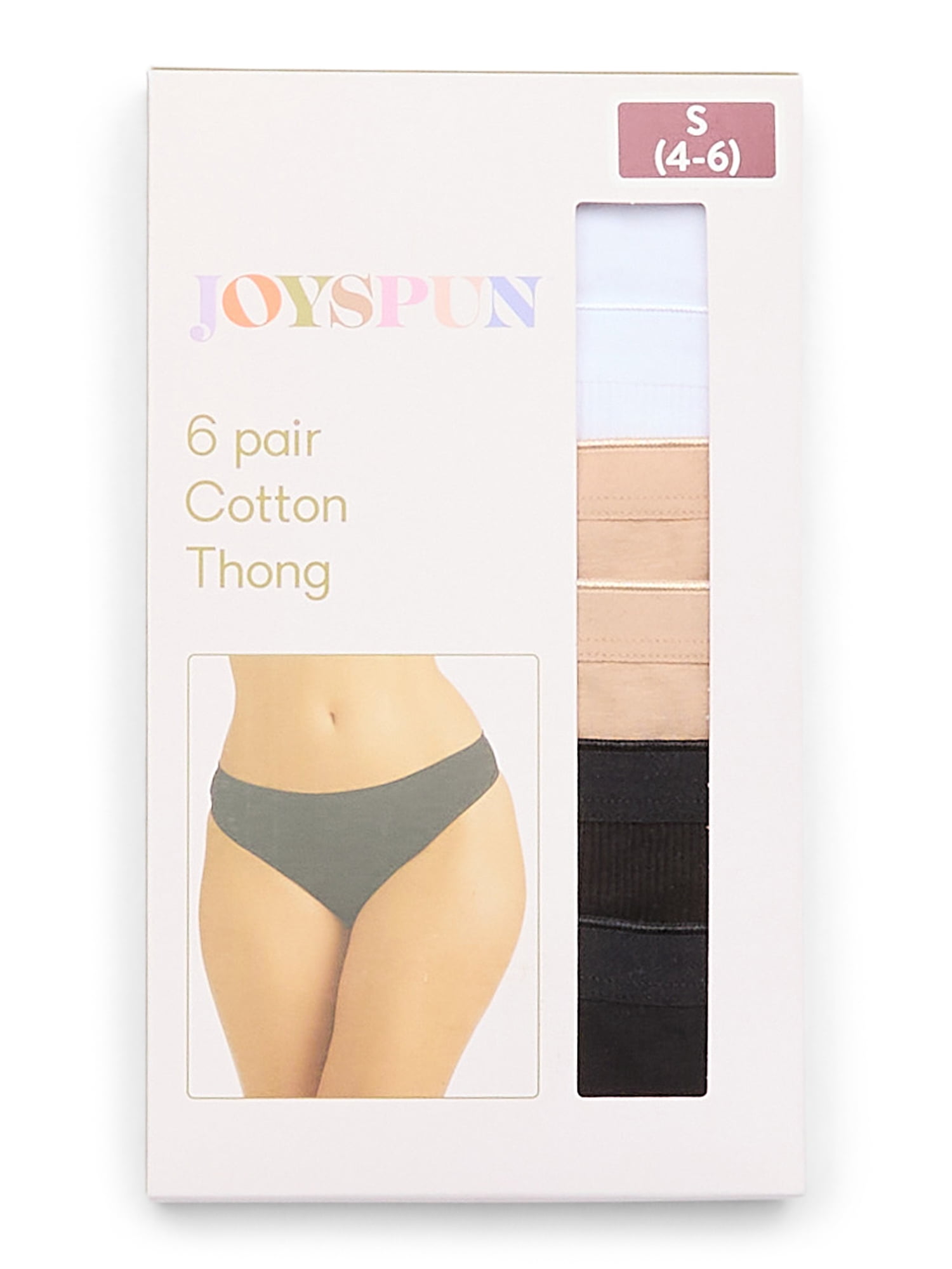 Joyspun Women's Cotton-Blend Thong Panties, 6-Pack, Sizes S-XXXL