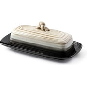 Ceramic Butter Dish w Handle Midnight Cover and Plate 2-Piece Combo Dark, Contemporary Kitchen Dcor Decorative, Modern Design for Kitchen, Dining Room