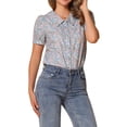thumbnail image 4 of BLUSA DE BOTONES INSPIRADA CHIC PARA MUJERES CON MANGAS CORTAS Y PUFF, CUELLO CAÍDO, ESTAMPADO FLORAL, ALGODÓN, TALLA XS, AZUL CLARO, 4 of 5
