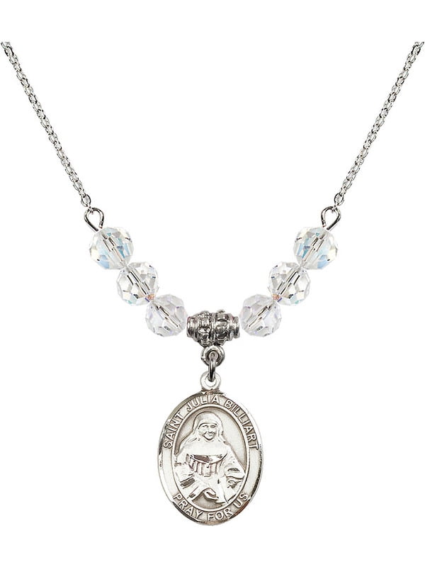 Bonyak Jewelry 18 Inch Rhodium Plated Necklace w/ 6mm Sterling Silver Beads and Saint Julia Billiart Charm 