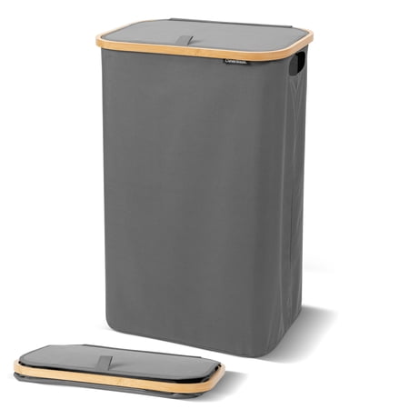 CleverMade 90L Foldable Laundry Hamper with Lid in Shadow Gray