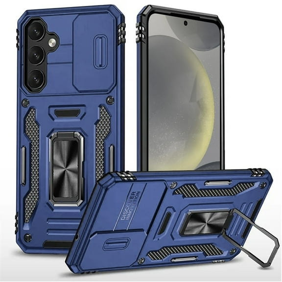 Military Grade Ring Holder Case with Camera Lens Cover for Samsung Galaxy S25 Plus - Blue