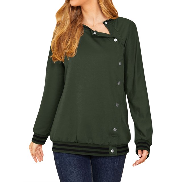 STARVNC Femmes Col Rond Manches Longues Bouton Épissé Fermeture Couleur Bloc Sweatshirt