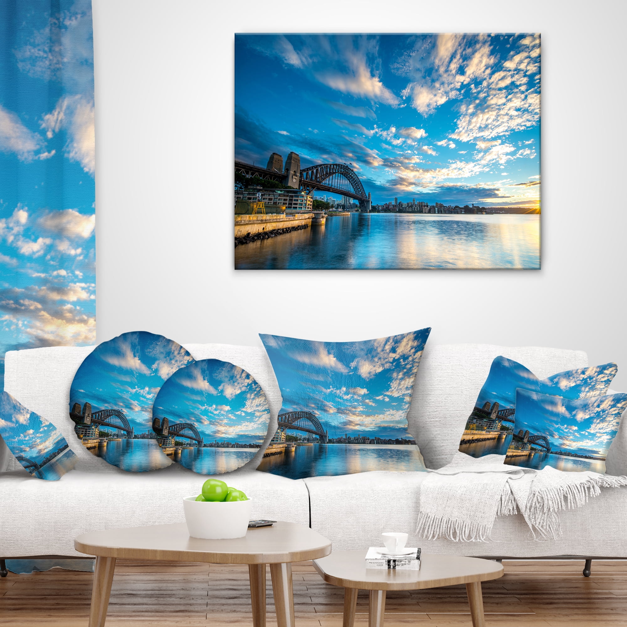 Designart Sunrise from Sydney Harbor Bridge - Seashore Throw Pillow - 12x20