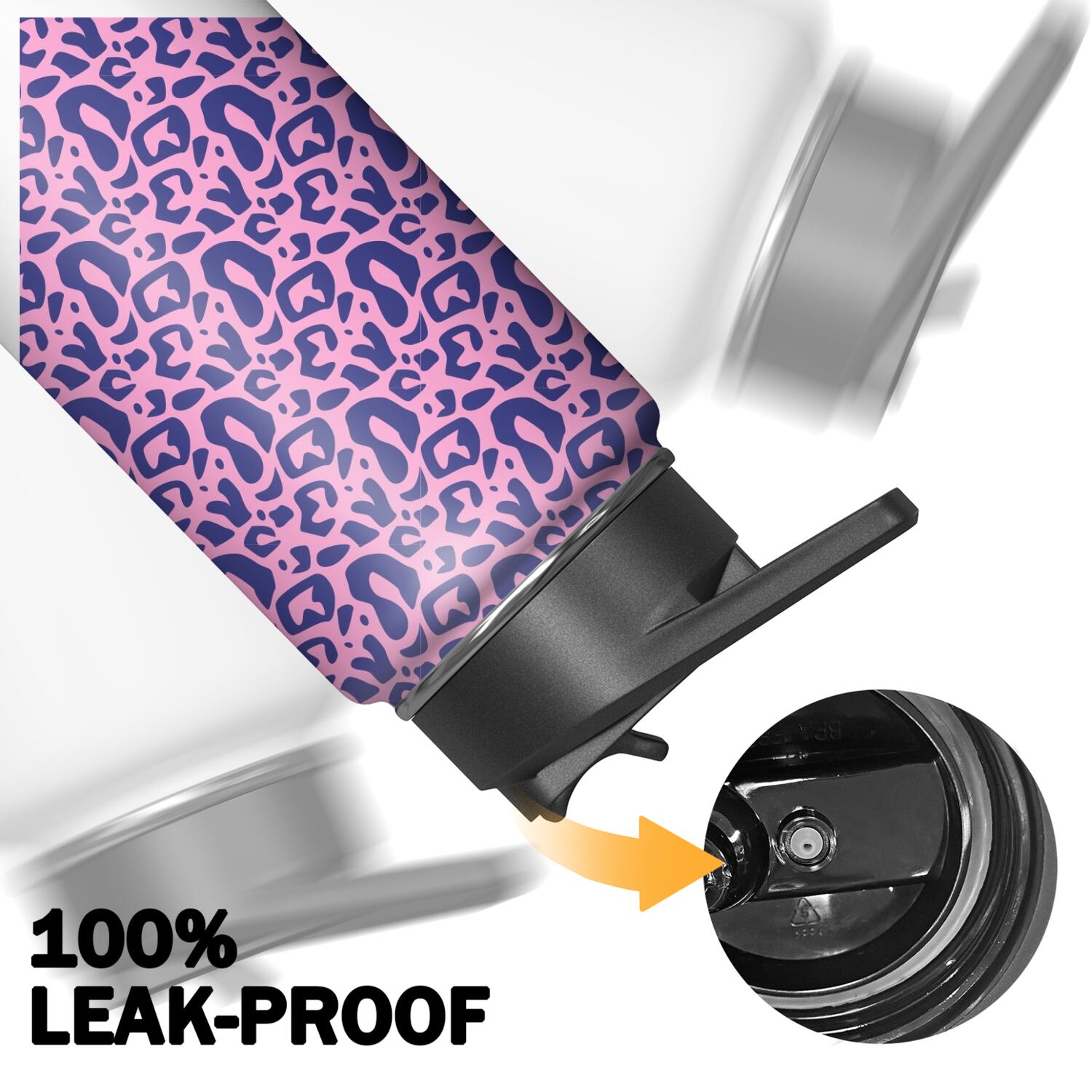 Leopard Print Insulated Stainless Steel Water Bottle with Straw & Cleaning Brush – 18 Oz | Leakproof, BPA-Free, 304 Stainless Steel, Wide Mouth, Travel Mug for Car, Gym, Office