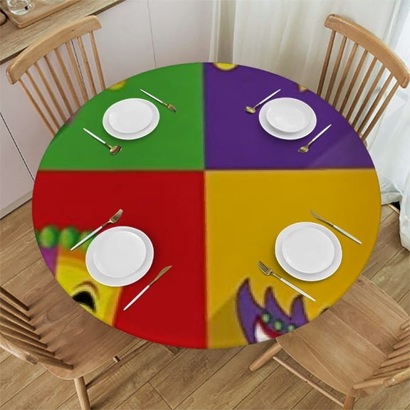 HAOXIT Mardi Gras Tablecloth, Festival Themed Hat and Fleur De Lis Print, Round Table Cover for Dining Room Kitchen Decor