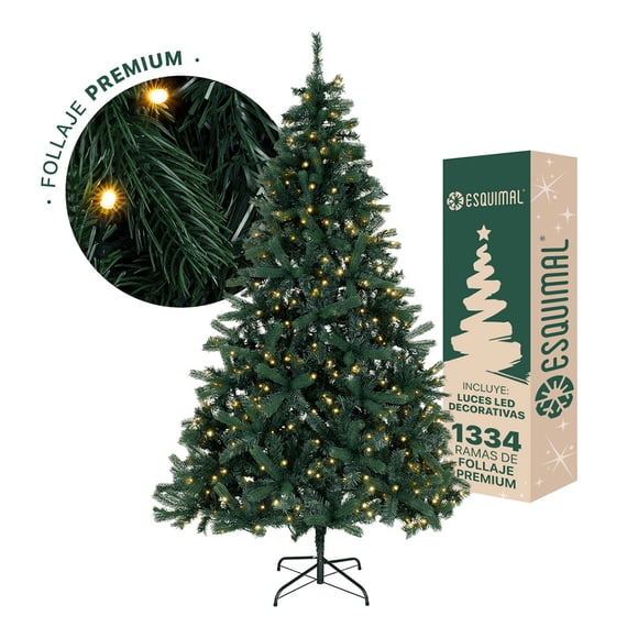 Árbol Navidad Verde con Luces Led Pino Navideño 2.2m Esquimal