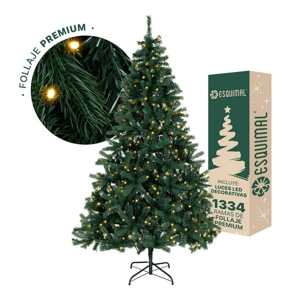 Árbol Navidad Verde con Luces Led Pino Navideño 2.2m Esquimal