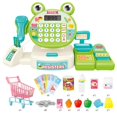thumbnail image 1 of Plastic Cash Register Supermarket Toy Set with Scanner Calculator Realistic Food Kid Pretend Play Supermarket Toy Gift, 1 of 4