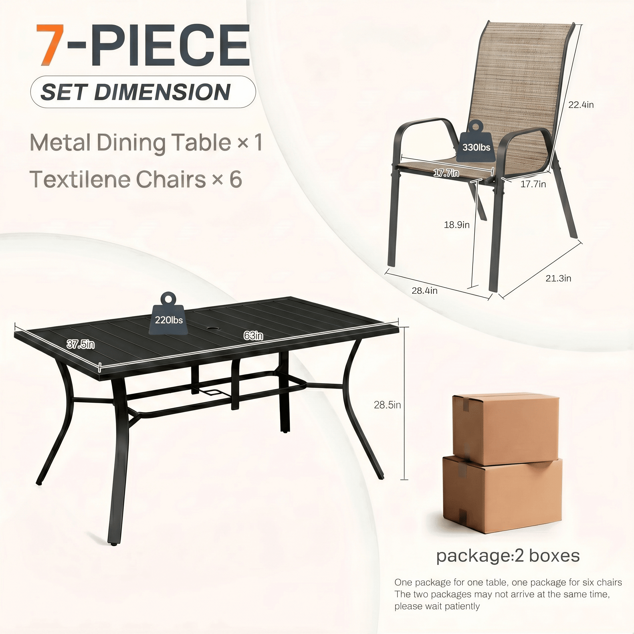TLSUNNY Outdoor Dining Table and 6 Chairs Set, W/ Adjustable Umbrella Hole, Stackable Chairs, for All Weather Garden, Party, Backyard