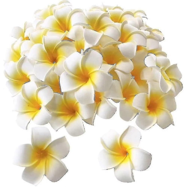 Paquete de 100 pétalos de flores artificiales de plumeria hawaiana de espuma blanca Frangipani Cap Ha