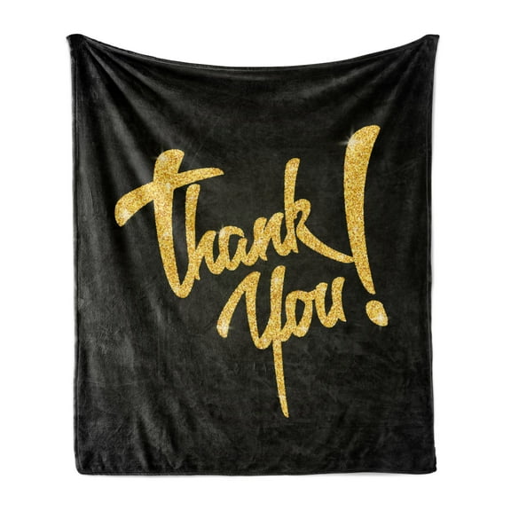 Thank You Soft Flannel Fleece Throw Blanket, Thankful Phrase Thank You Lettering with Exclamation Point, Cozy Plush for Indoor and Outdoor Use, 50" x 70", Pine Green Yellow, by Ambesonne