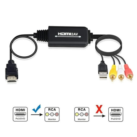 HDMI to RCA Cable, HDMI Male to 3RCA AV Composite Connector Adapter Cable Cord Transmitter, One-way Transmission from HDMI to RCA - 6ft/1.8m