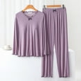 thumbnail image 2 of BLVB Womens Pajamas 2 Piece Outfits Casual Soft Crewneck Long Sleeve Tops and Pants Sets Sleepwear with Chest Pad, 2 of 4