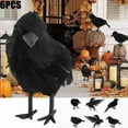 thumbnail image 2 of Stiwee 6Pcs/Set Halloween Black Crows Black Crow Ornament, Plastic Desktop Decoration for Gifts Party Decor Halloween Black Feathered Crows, Realistic Looking Halloween Decoration Birds, 2 of 7