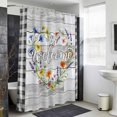 thumbnail image 4 of Heart Floral Wreath Shower Curtain - Water Repellent Fabric Shower Curtains Washable, Country Vintage Flowers Wooden Plaid Decorative Polyester Cloth Bathroom Curtains Modern Bath Decor 36"x72", 4 of 8