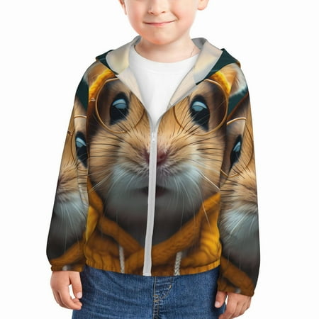 

Ocsxa Modern Yellow Sweater Guinea Pig Print Kids Active Zipper Sun Protection Jacket Boys Girls Hooded Cooling Shirt-5 Years