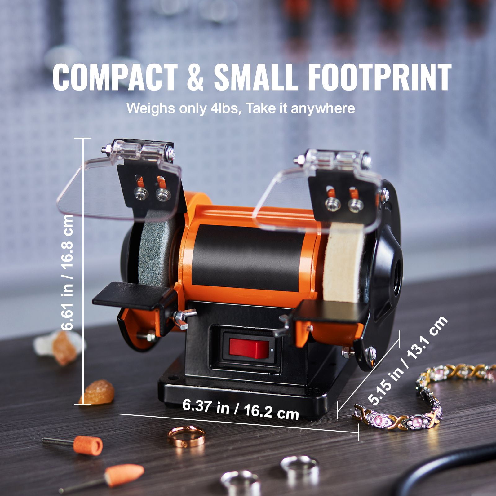 Jewelry Polisher Bench Buffer, 3590 RPM, Brushless Motor, 3 Polishing Wheels, 100+ Accessories, Lightweight, for Gemstone Polishing, Metal Buffing & Rust Removal