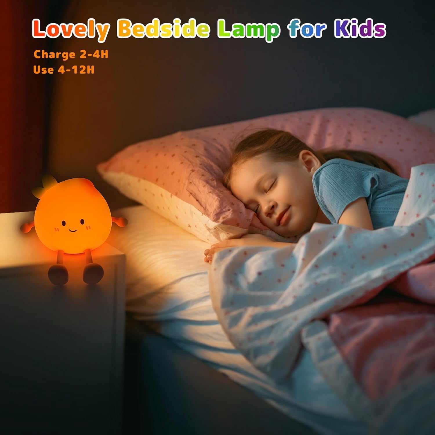 Night Light for Kids, Cute Peach Soft Silicone Nursery Light, 7 Colors & 3 Level Warm Light, Rechargeable Touch Pat Lamp, Bedside Baby Night Light Gift for Kids (Multicolour)