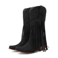 thumbnail image 3 of Cowboy Boots for Women Wide Mid Calf Long Fringe Tassel Heart Angle Stitched Pointed Toe Heeled Tall Cowgirl Boots, 3 of 5