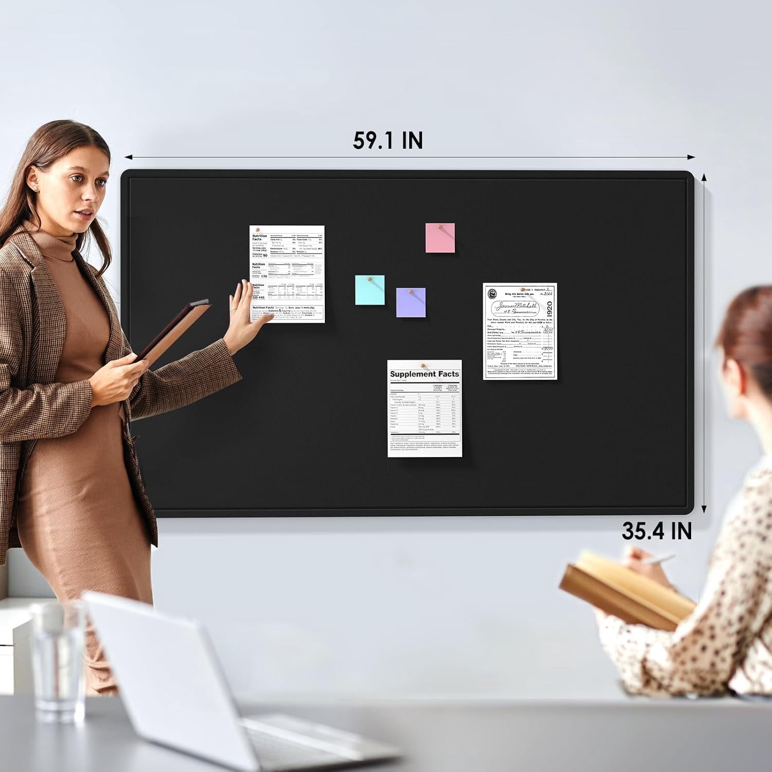 Extra Large Bulletin Board 60" x 36", Foldable Felt Board Vision Board Supplies, Cork Board for Office, Home, School, Small Pin Boards for Walls Decorative Display Board Black