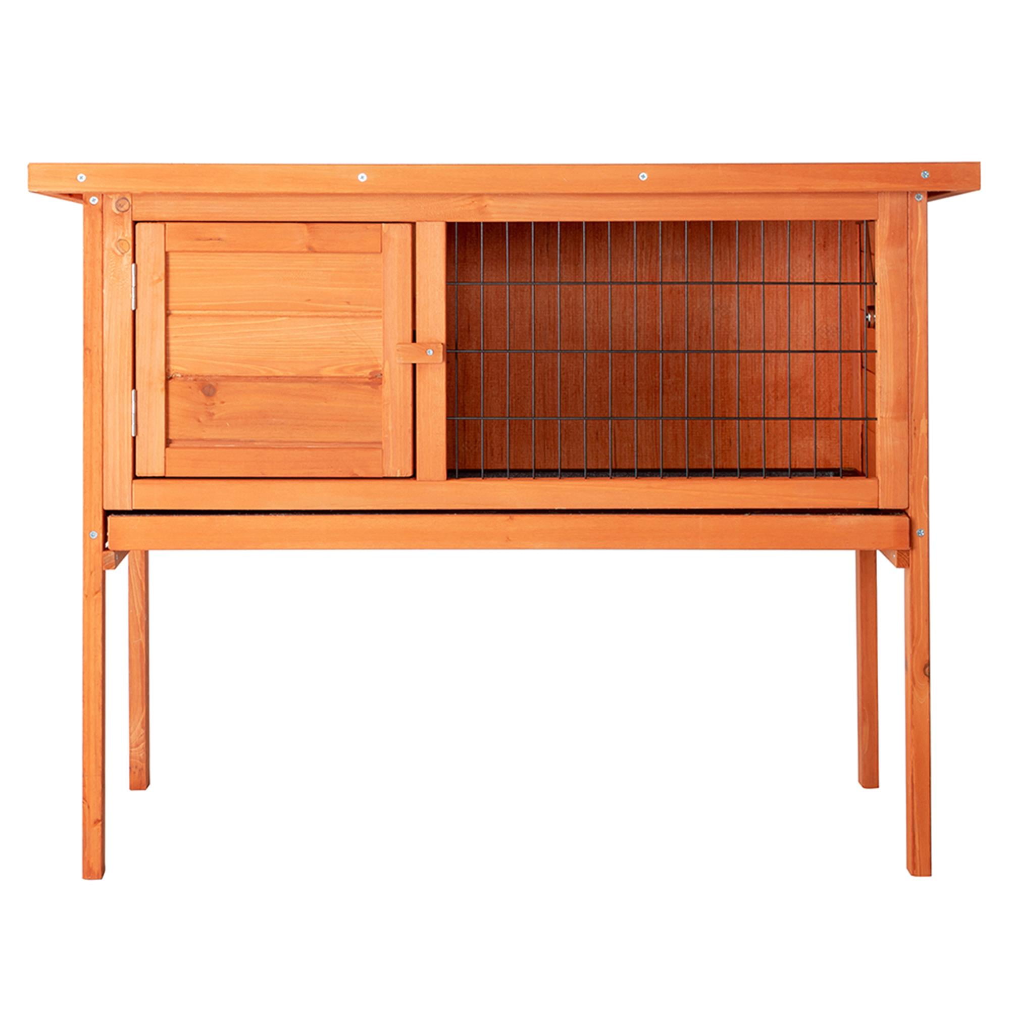 Pefilos 36" Outdoor Rabbit Hutch Wood Guinea Pig Hutch 1 Layer Small Animal House Pet Cage, Orange
