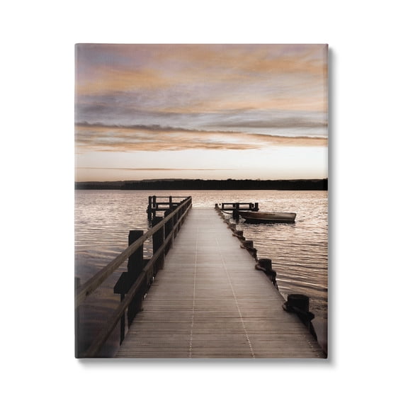 Stupell Industries Boat & Beach Pier Landscape Photography Gallery Wrapped Canvas Art Print Wall Art, 16 x 20