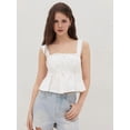 thumbnail image 2 of Women'S Smocked Peplum Square Neck Ruffle Sleeveless Tank Top Shirt White M, 2 of 8