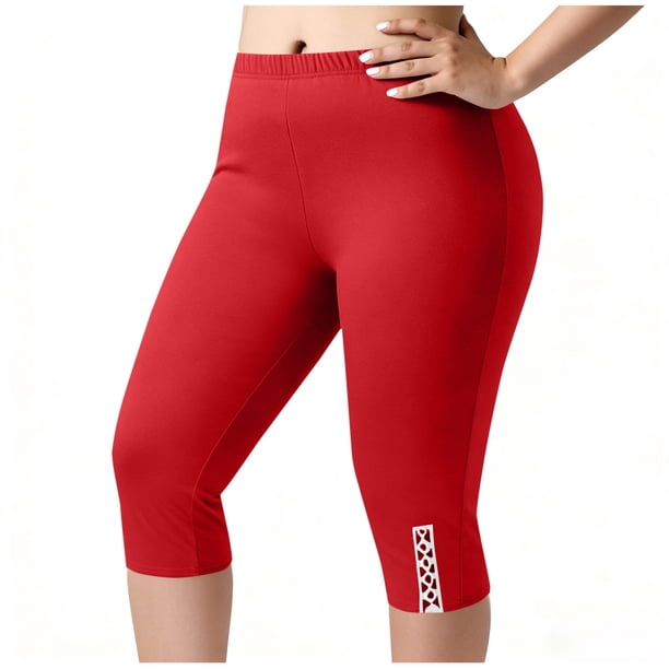 Pantalones de Yoga de Tamaño Adicional para las Mujeres 3x Color Sólido Bolsillo Capris Cintura Elástica, Transpirable Deporte Casual