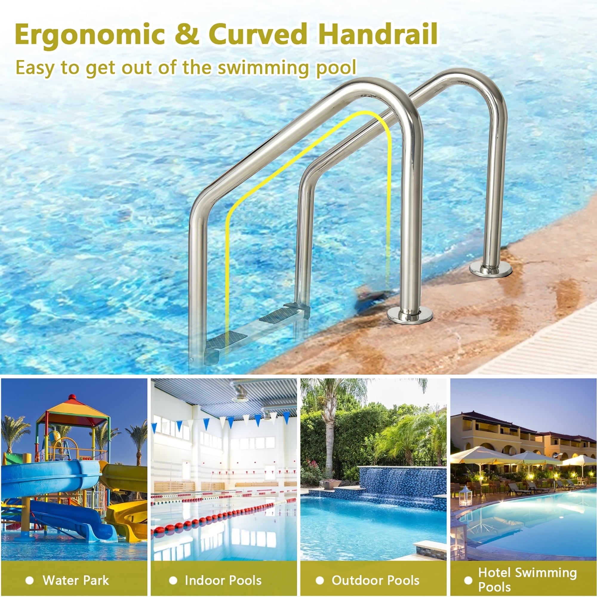 Costway 57.8" Stainless Steel Anti-Slip 3 Step Pool Ladder for In-Ground Pools