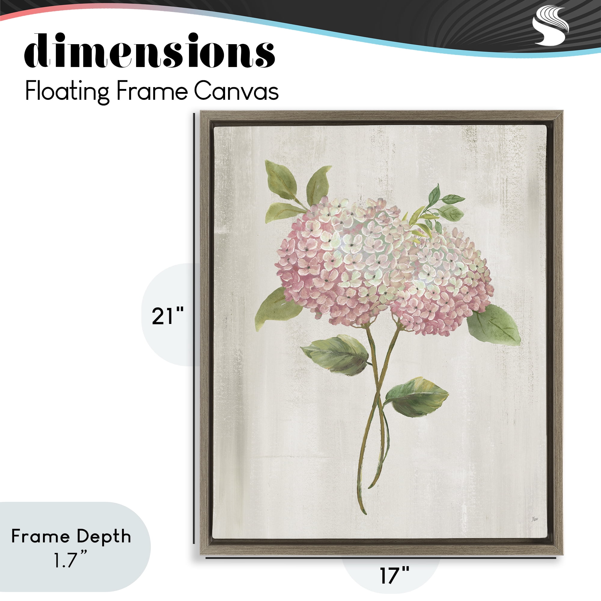 Stupell Industries Vintage Pink Hydrangea Brown Framed Floater Canvas Wall Art, design by Nan