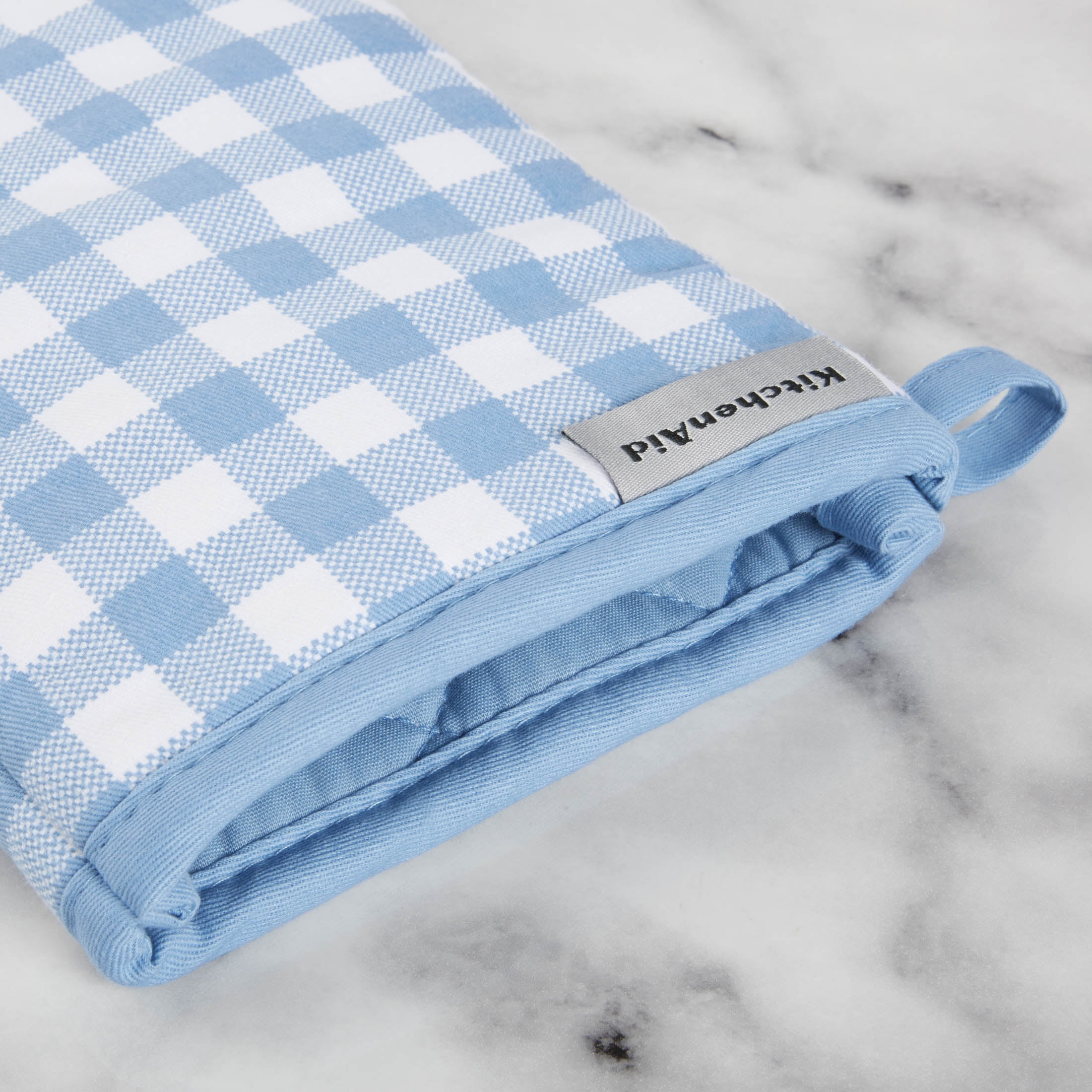 KitchenAid Gingham Oven Mitt 2-Pack Set, Blue Velvet, 7"x13"