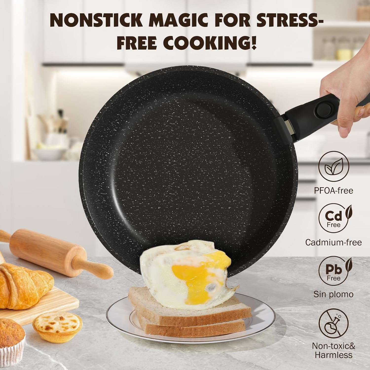 YASHE 21 Pcs Nonstick Cookware Set with Detachable Handle, Stackable Pots and Pans Set, Induction Compatible, Oven Safe, Dishwasher Safe, Space-Saving Kitchen Cookware for Home & RV