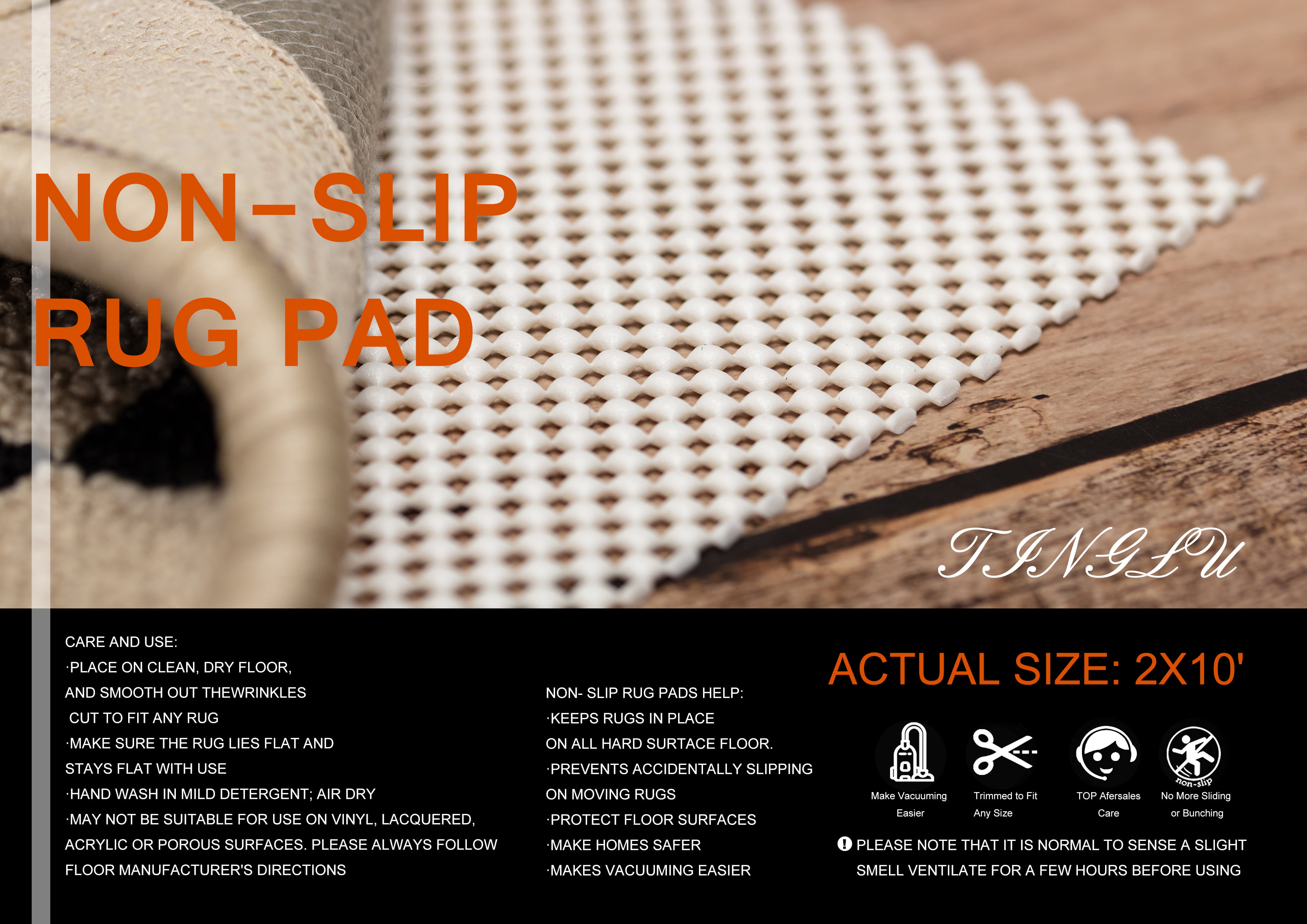 Flow.month Aurrako Non Slip Rug Pads for Hardwood Floors,2x10 Feet Rug Pad for Carpeted Tile Floors with Area Rugs,Runner Anti Slip Skid(Open Wave)