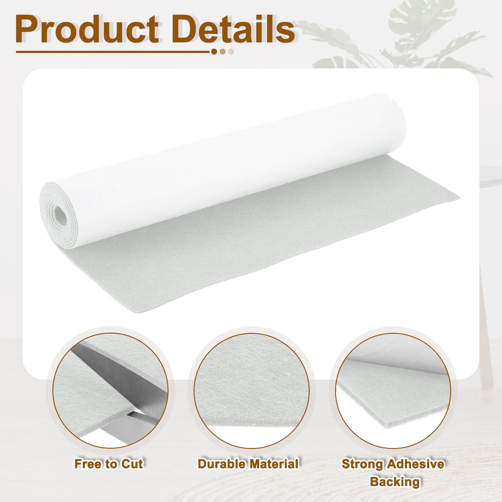 Felt Strips with Adhesive Backing,  15-3/4" x 60" x 0.08" Adhesive Felt Strips Anti Scratch Furniture Felt Tapes Self-Stick Felt Pads for Protecting Hardwood Floor, White