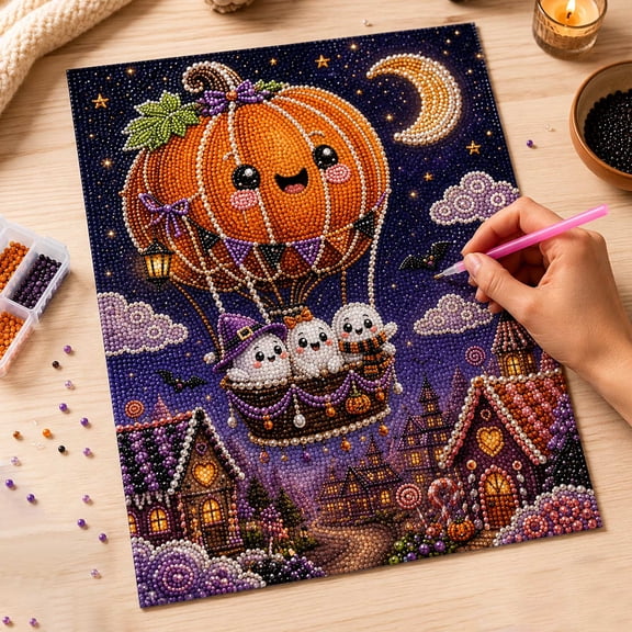 Halloween Ghost Pearl Art DIY Kit, Spooky Cute 3D Diamond Painting Crafts for Adults, DIY Fall Home Decor Wall Art, Beginner DIY Seasonal Party Gift